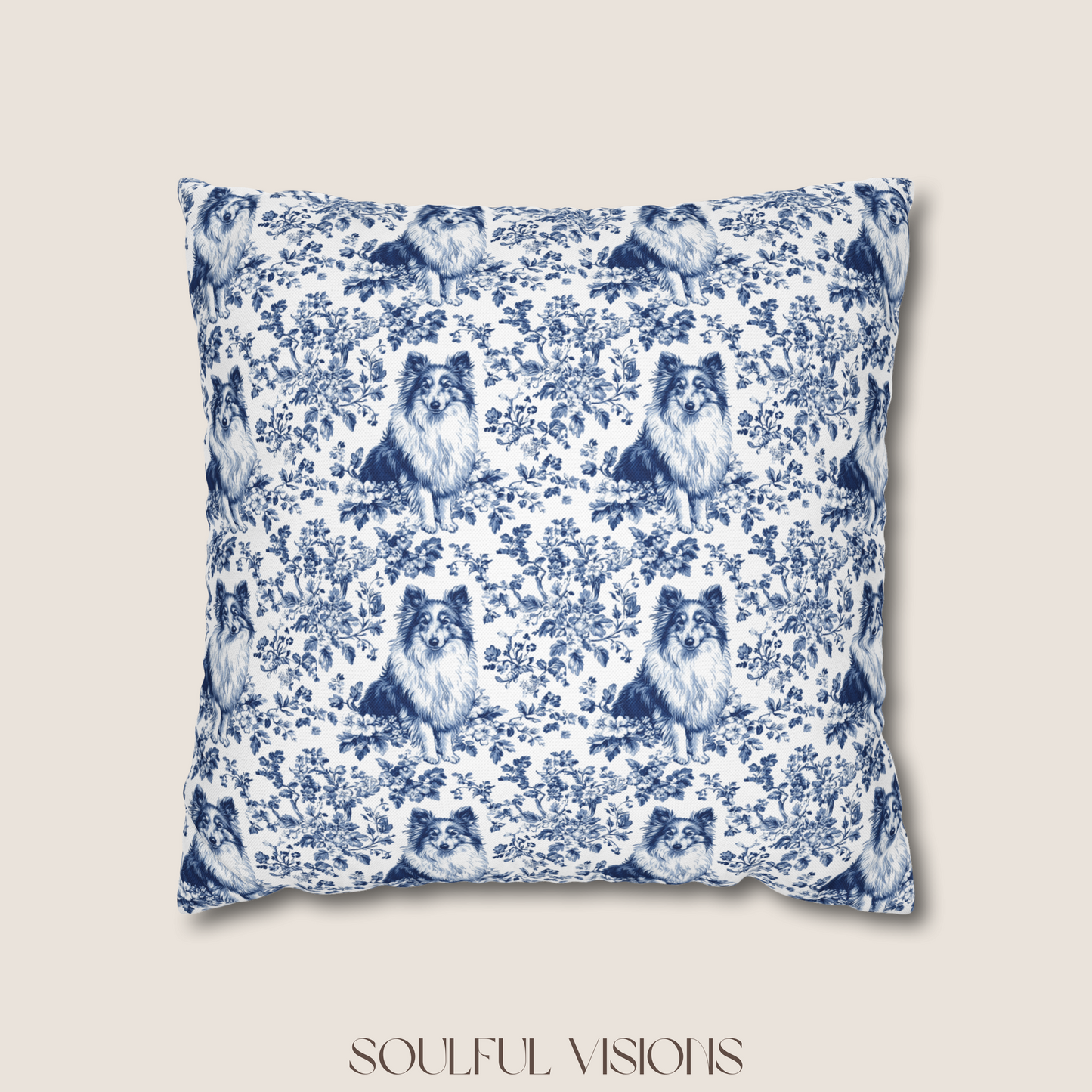 Shetland Sheepdog Blue French Toile De Jouy Pillow