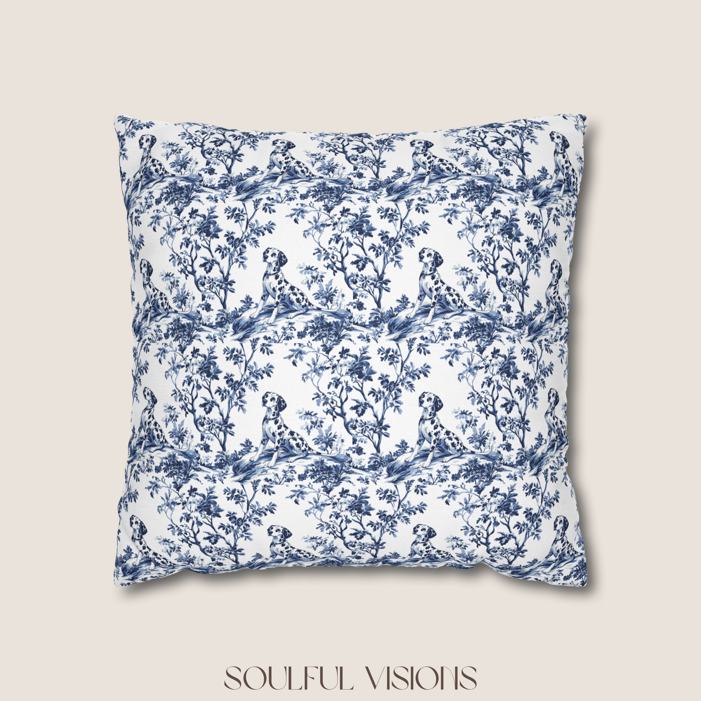 Dalmatian French Blue Toile De Jouy Pillow
