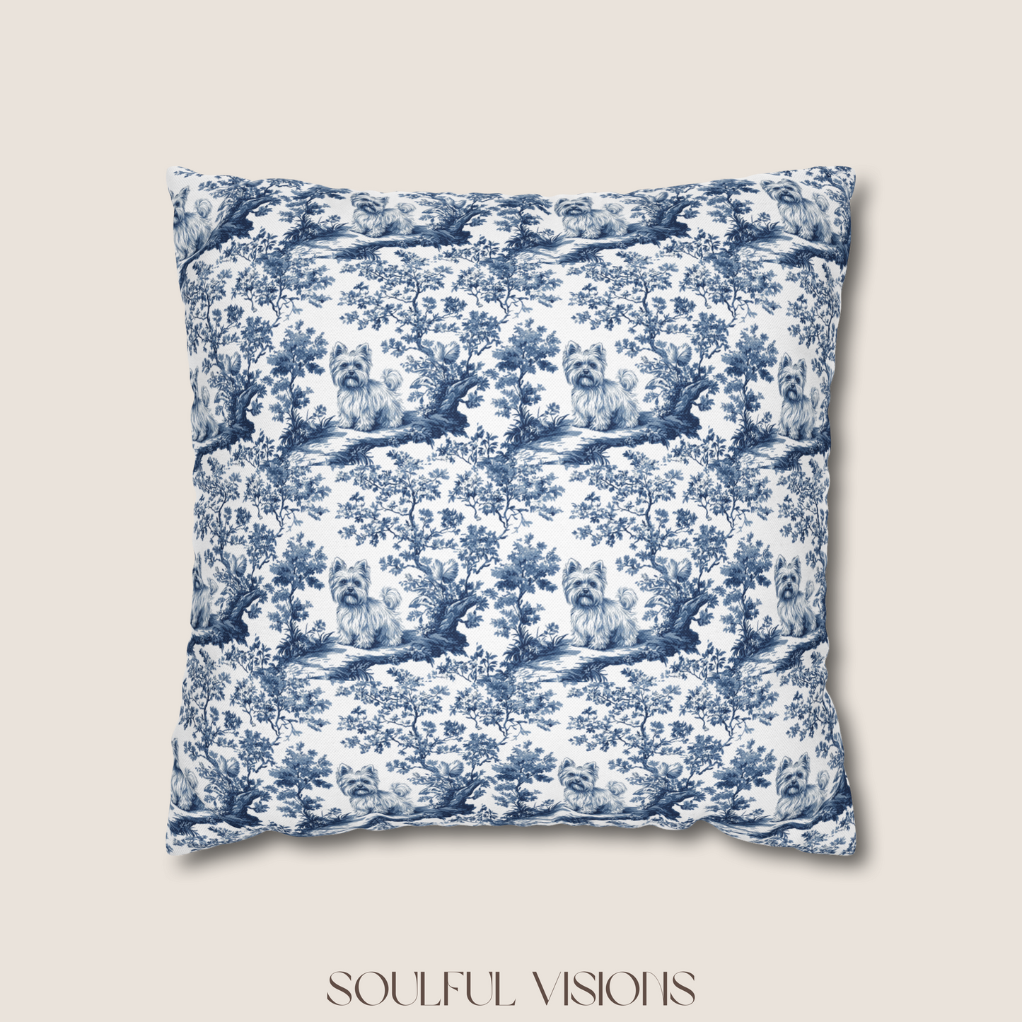 Yorkshire Terrier French Blue Toile De Jouy Pillow