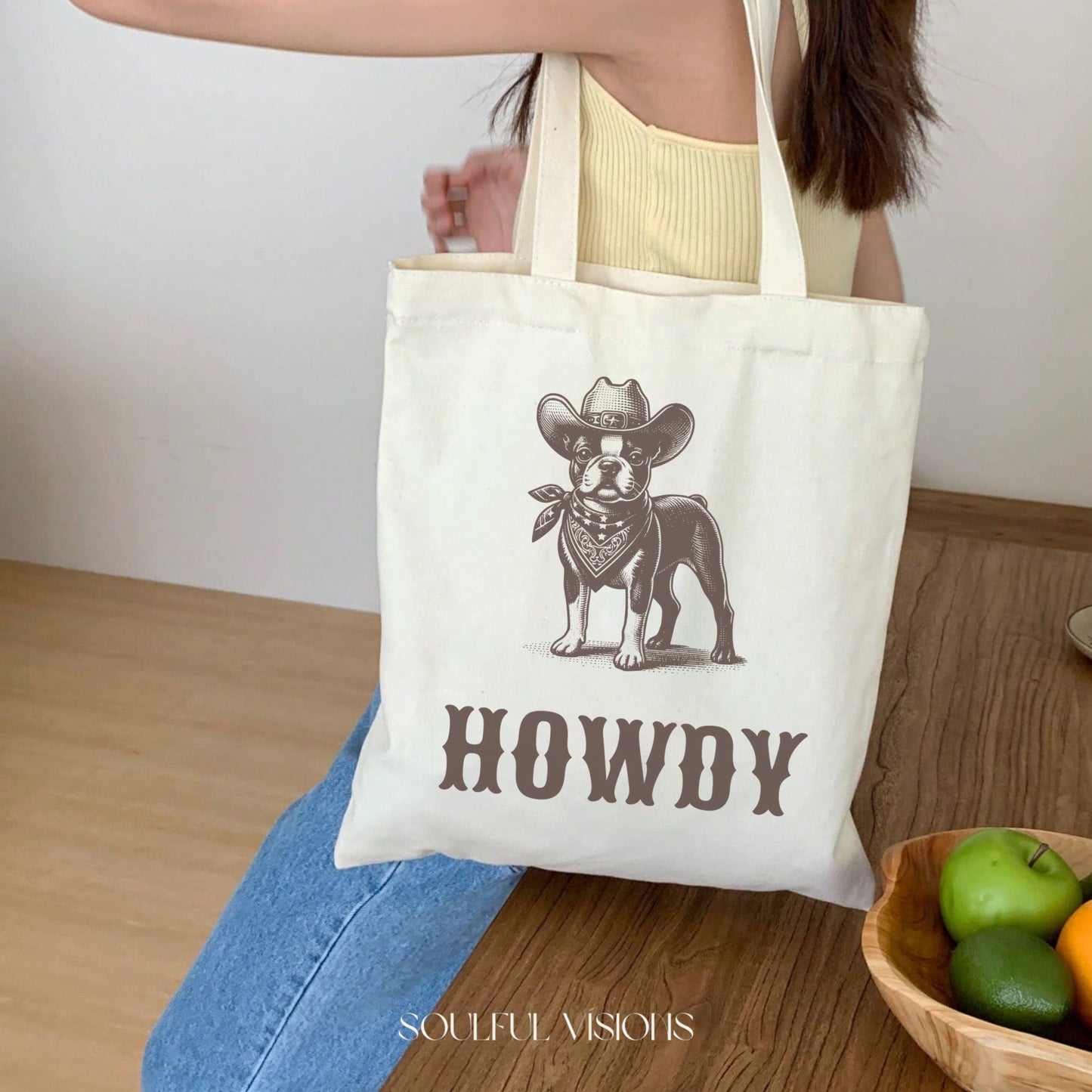 Howdy Boston Terrier Tote Bag