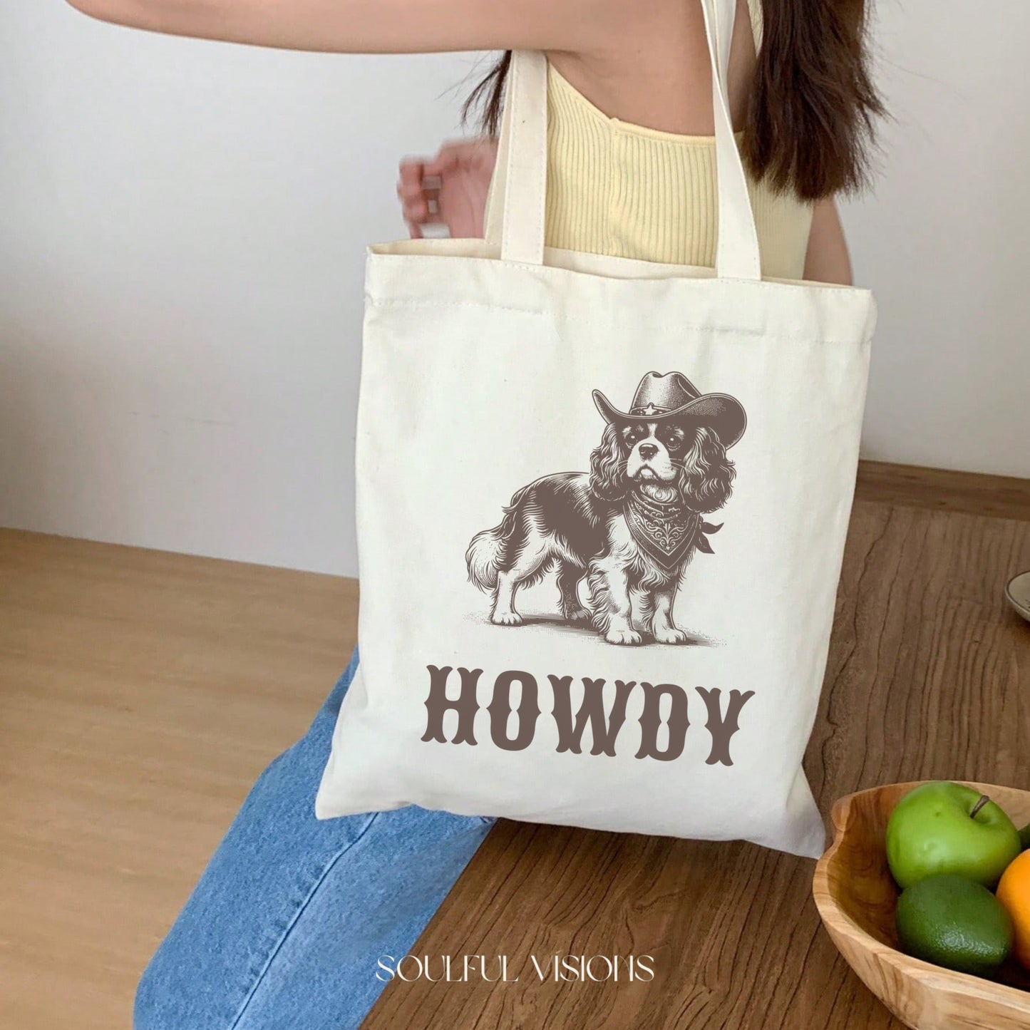Howdy Cavalier King Charles Spaniel Tote Bag