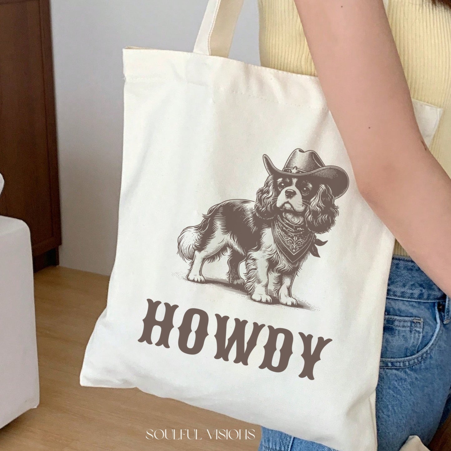 Howdy Cavalier King Charles Spaniel Tote Bag