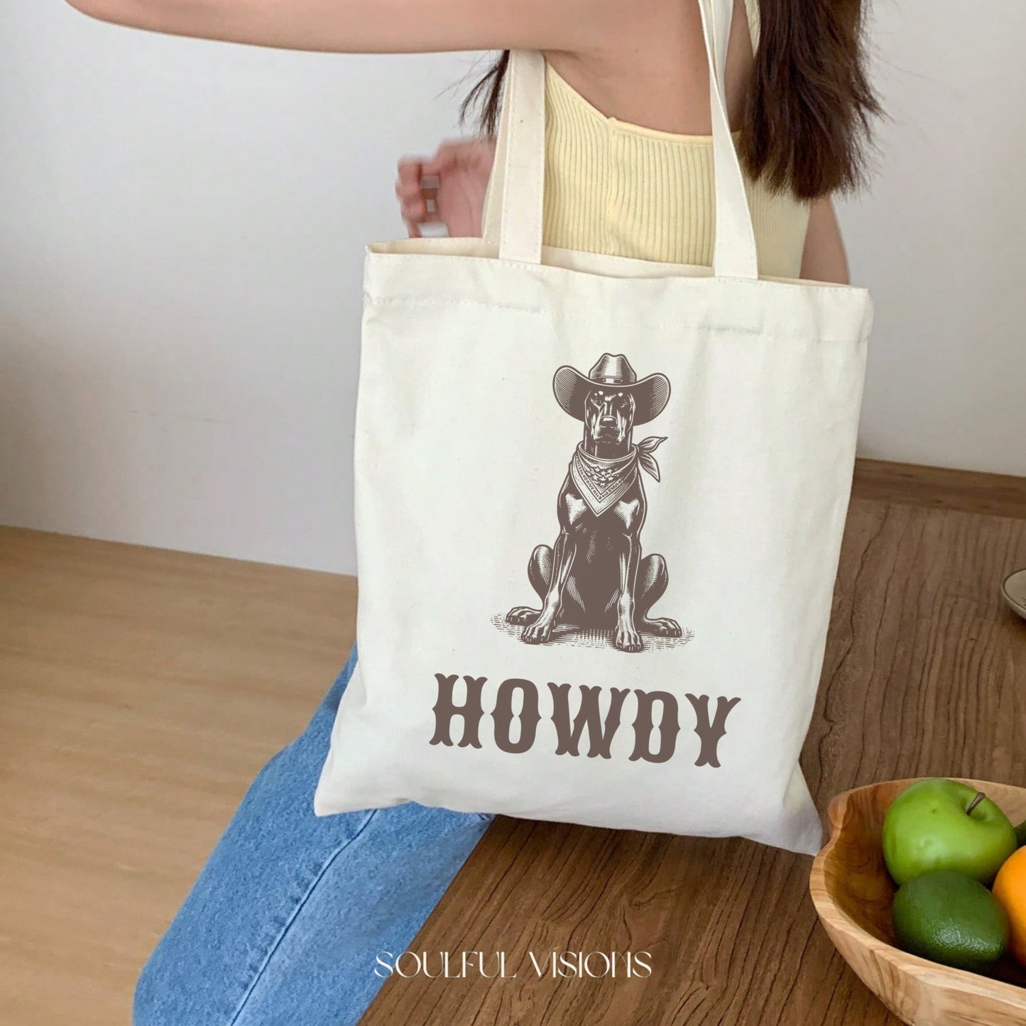 Howdy Doberman Tote Bag