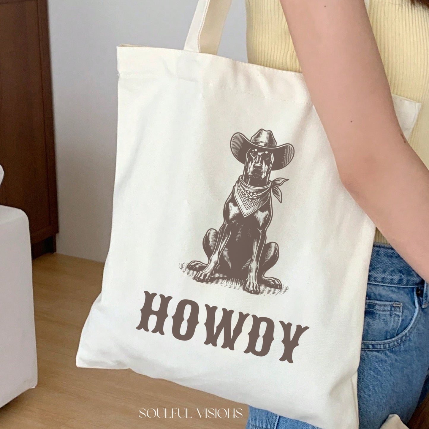Howdy Doberman Tote Bag