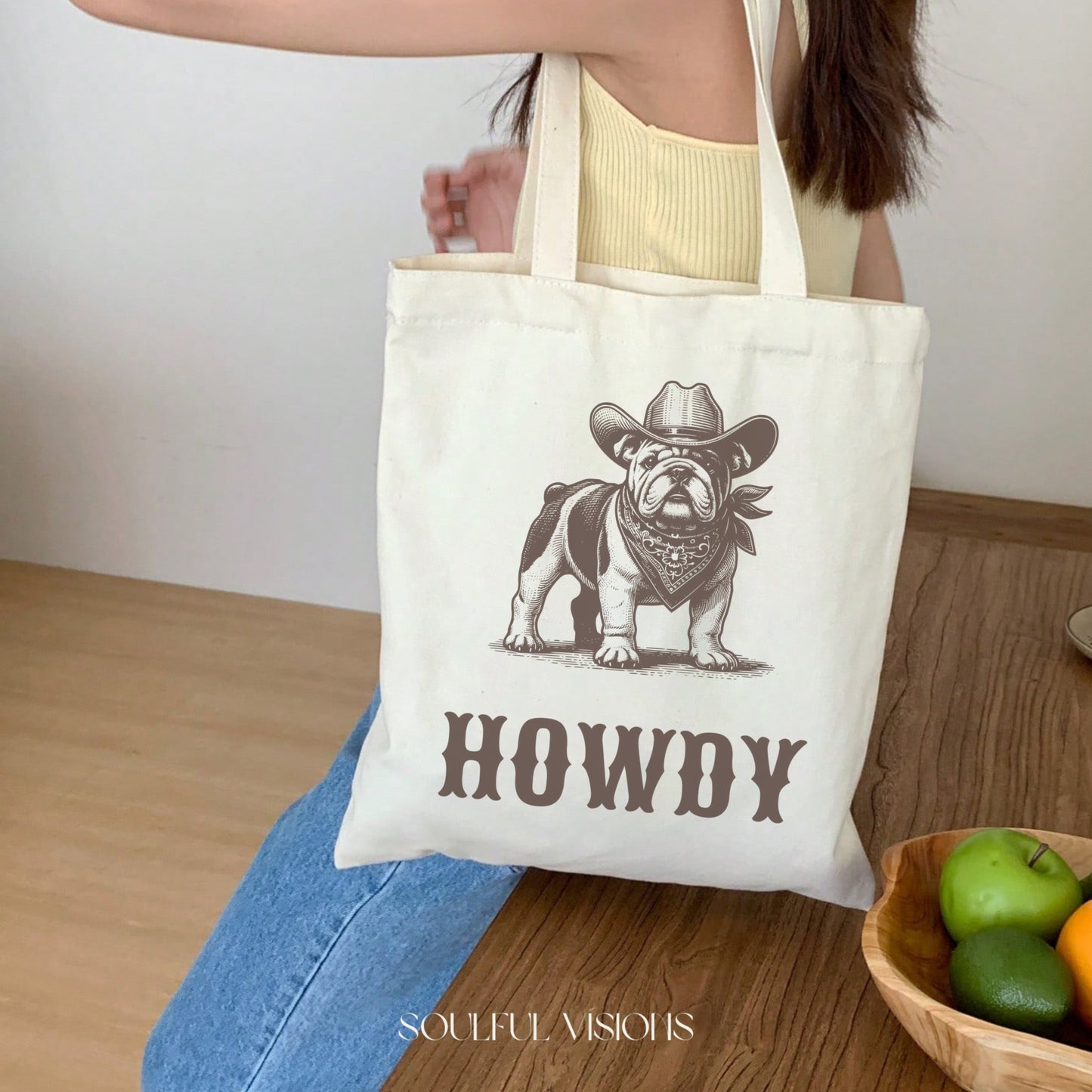 Howdy English Bulldog Tote Bag