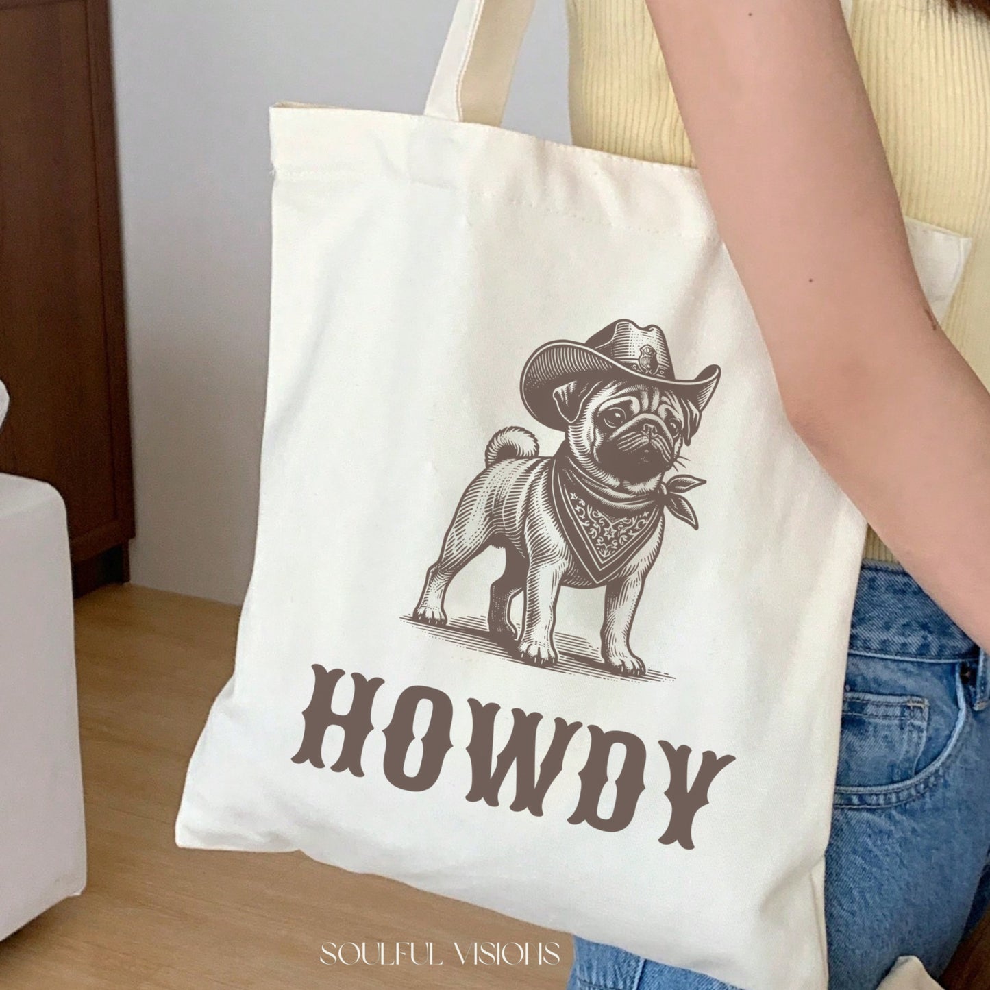 Howdy Pug Tote Bag