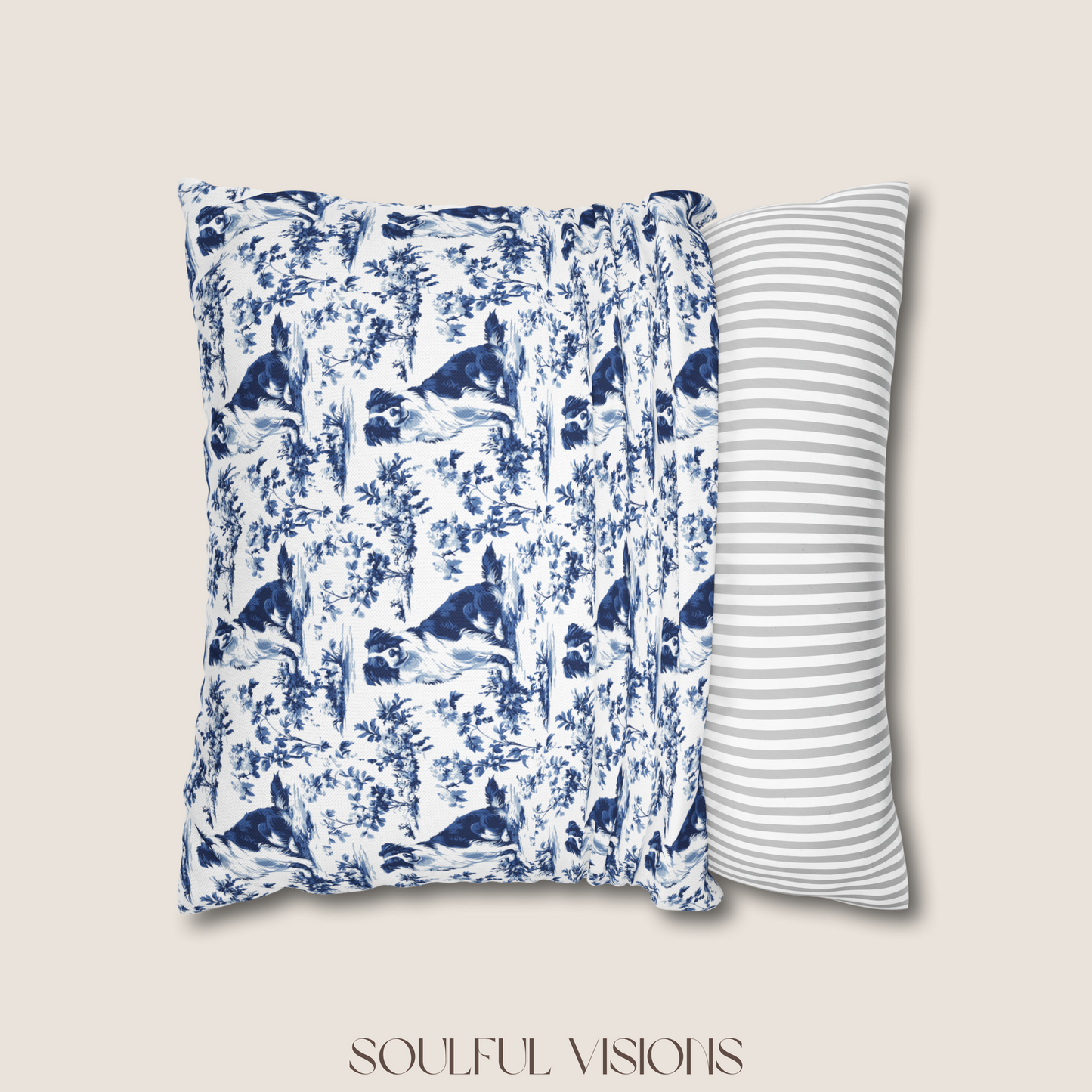 Border Collie Blue French Toile Pillow