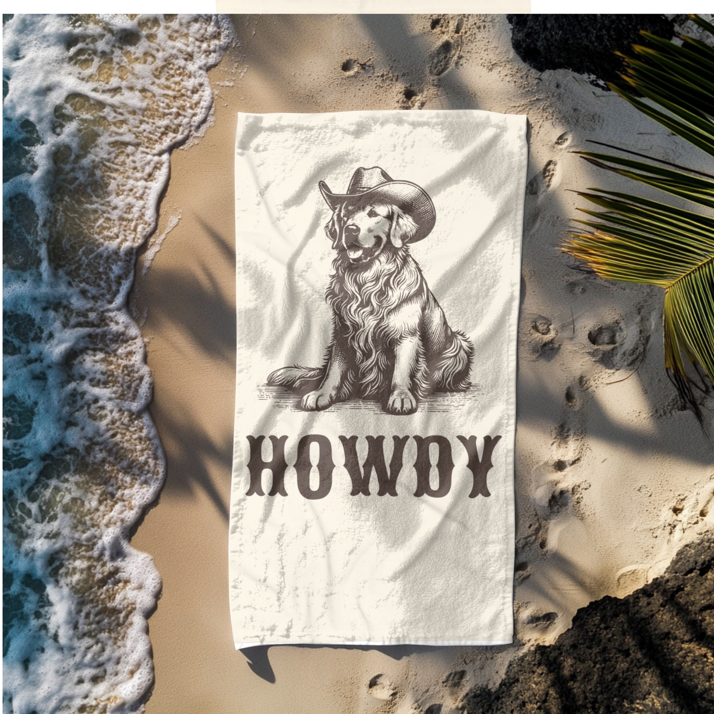 Howdy Golden Retriever Beach Towel