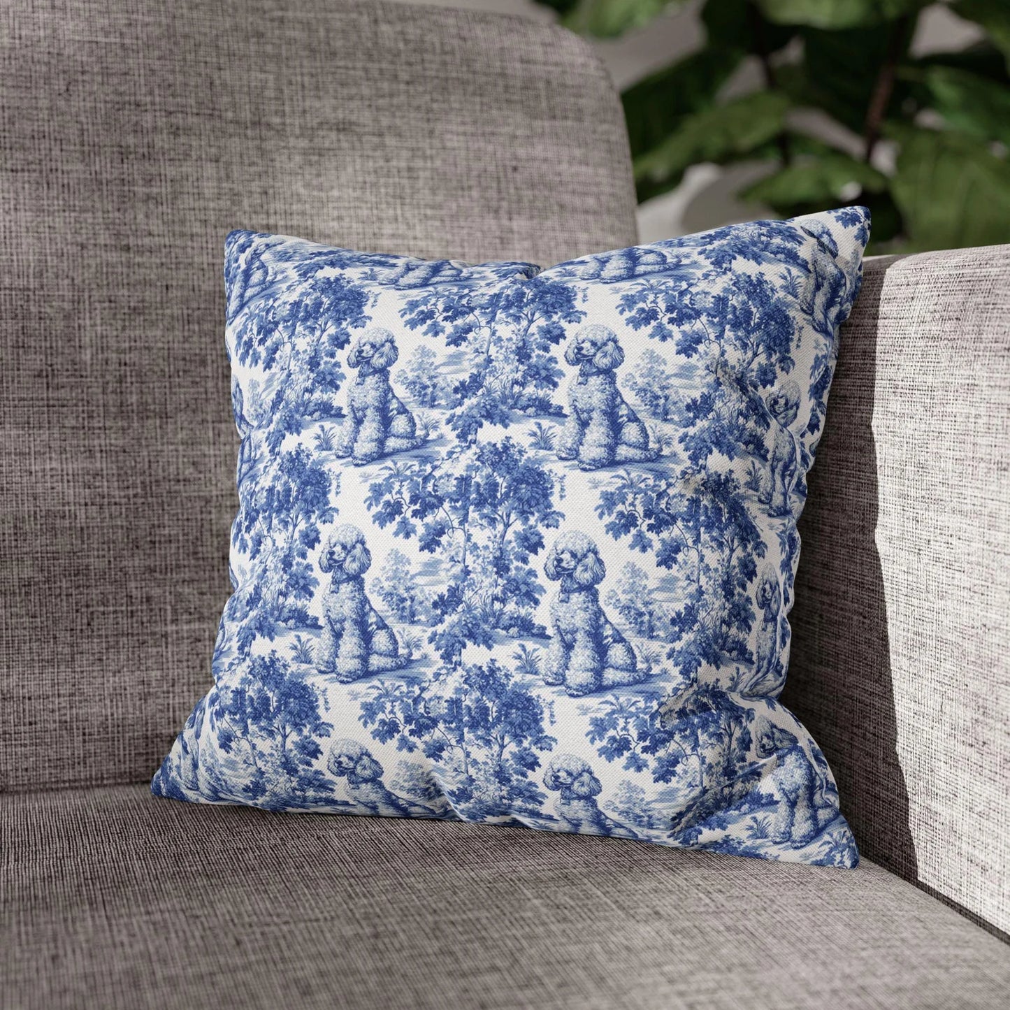 Poodle Blue French Toile Pillow