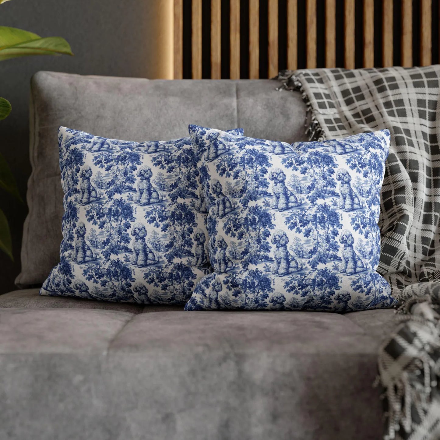 Poodle Blue French Toile Pillow