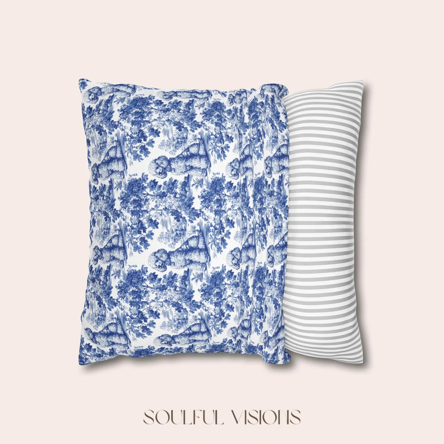 Poodle Blue French Toile Pillow