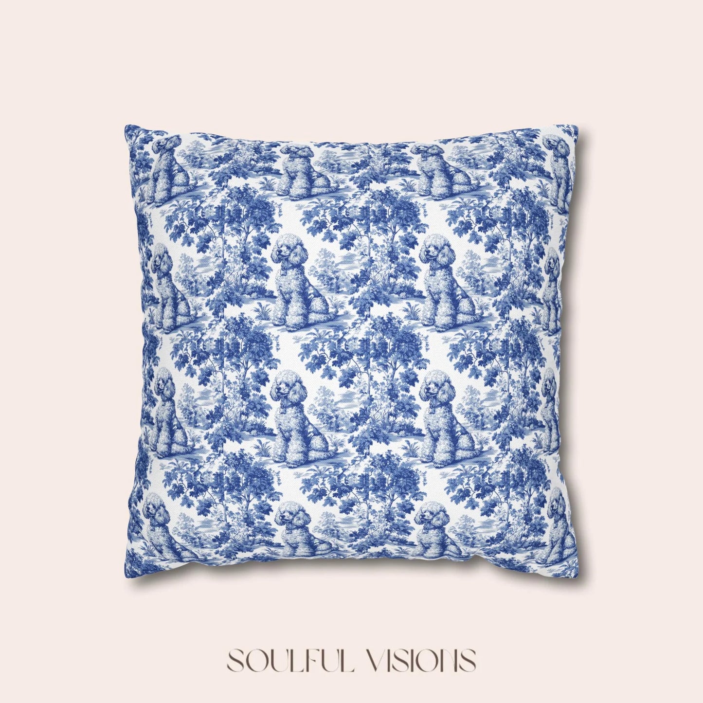 Poodle Blue French Toile Pillow
