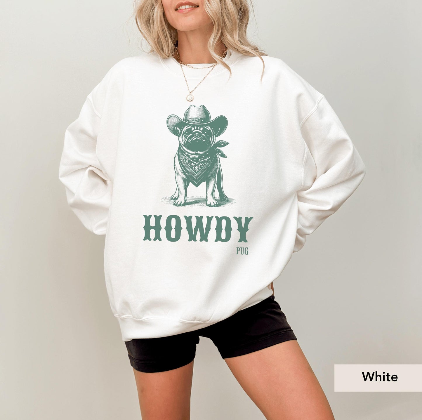 Howdy Pug Cowboy Sweatshirt, Pug, Pug dog, Pug sweatshirt, Pug mom, Pug gift, Pug shirt, Pug lover, Pug owner, Dog mom gift, Dog Cowboy