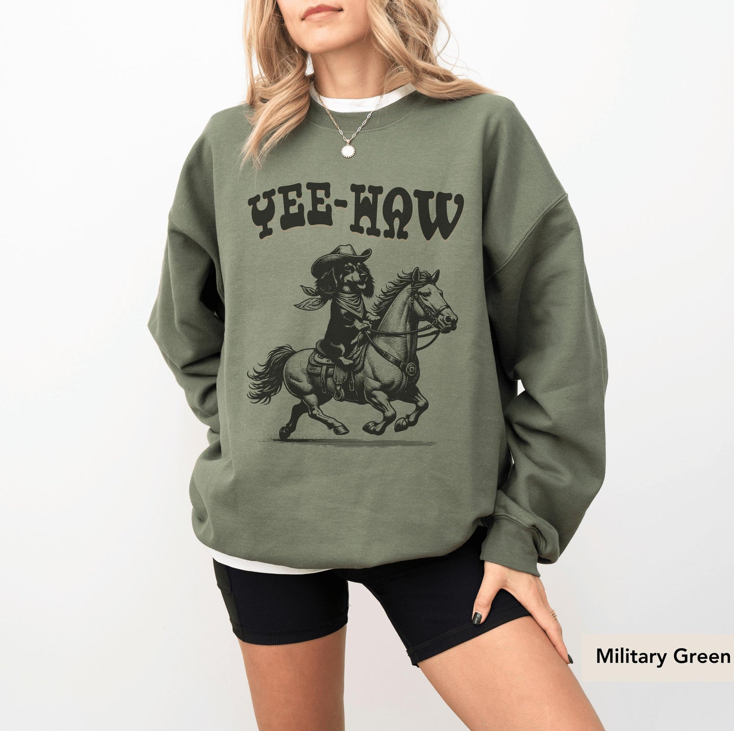Yeehaw Dachshund Long Haired Cowboy Sweatshirt, Dachshund, Doxie, Dachshund Sweatshirt, Dachshund Gift, sausage dog, Dachshund shirt