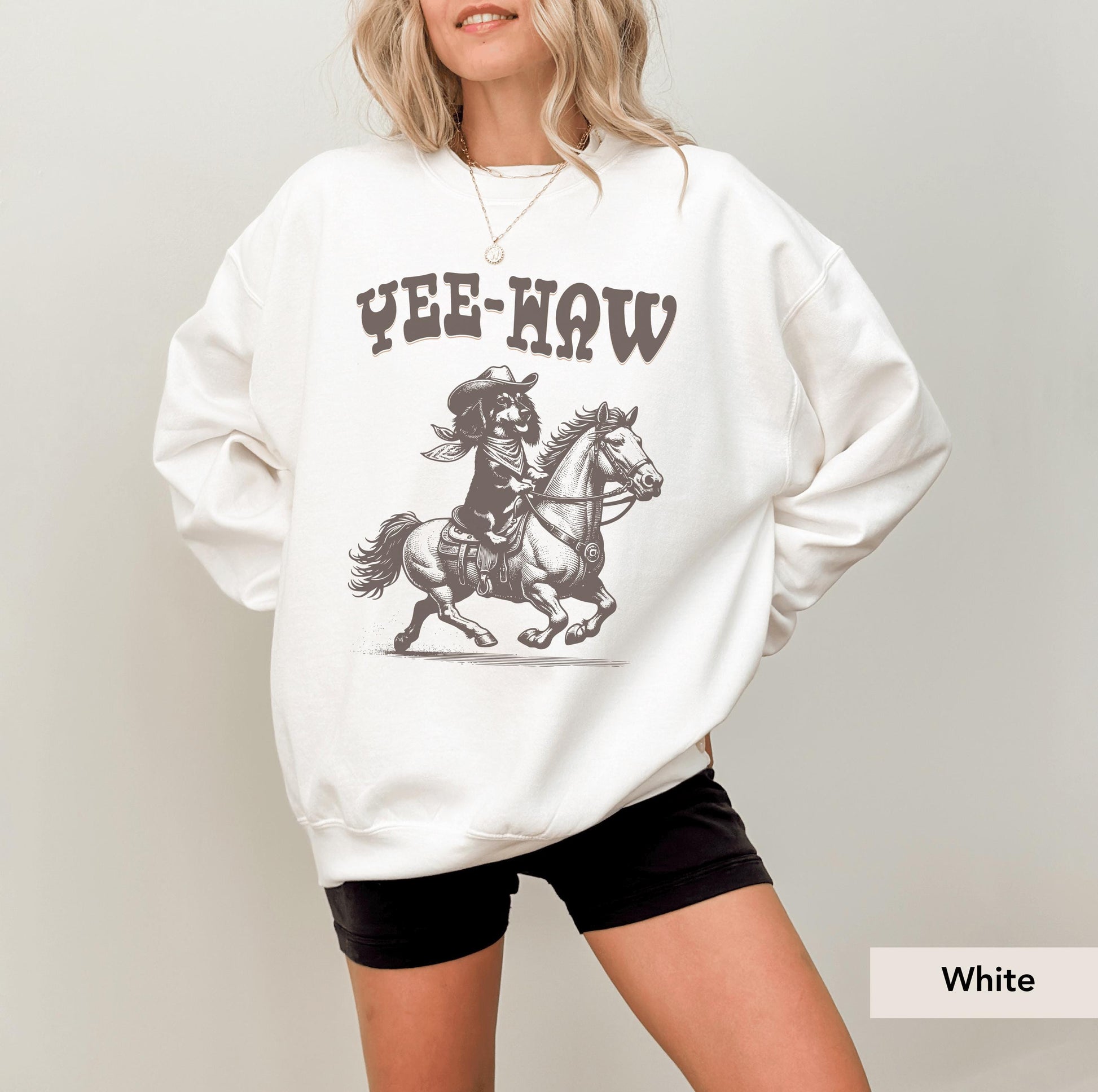 Yeehaw Dachshund Long Haired Cowboy Sweatshirt, Dachshund, Doxie, Dachshund Sweatshirt, Dachshund Gift, sausage dog, Dachshund shirt