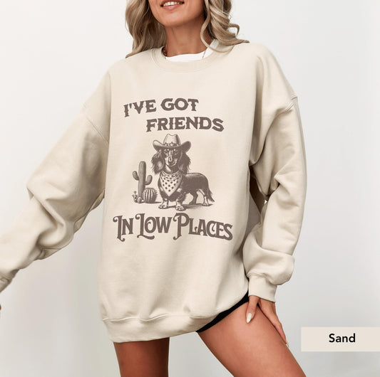 Dachshund Long Haired Sweatshirt, I've Got Friends In Low Places, Doxie, Dachshund Sweatshirt, Dachshund Gift, sausage dog, Dachshund shirt
