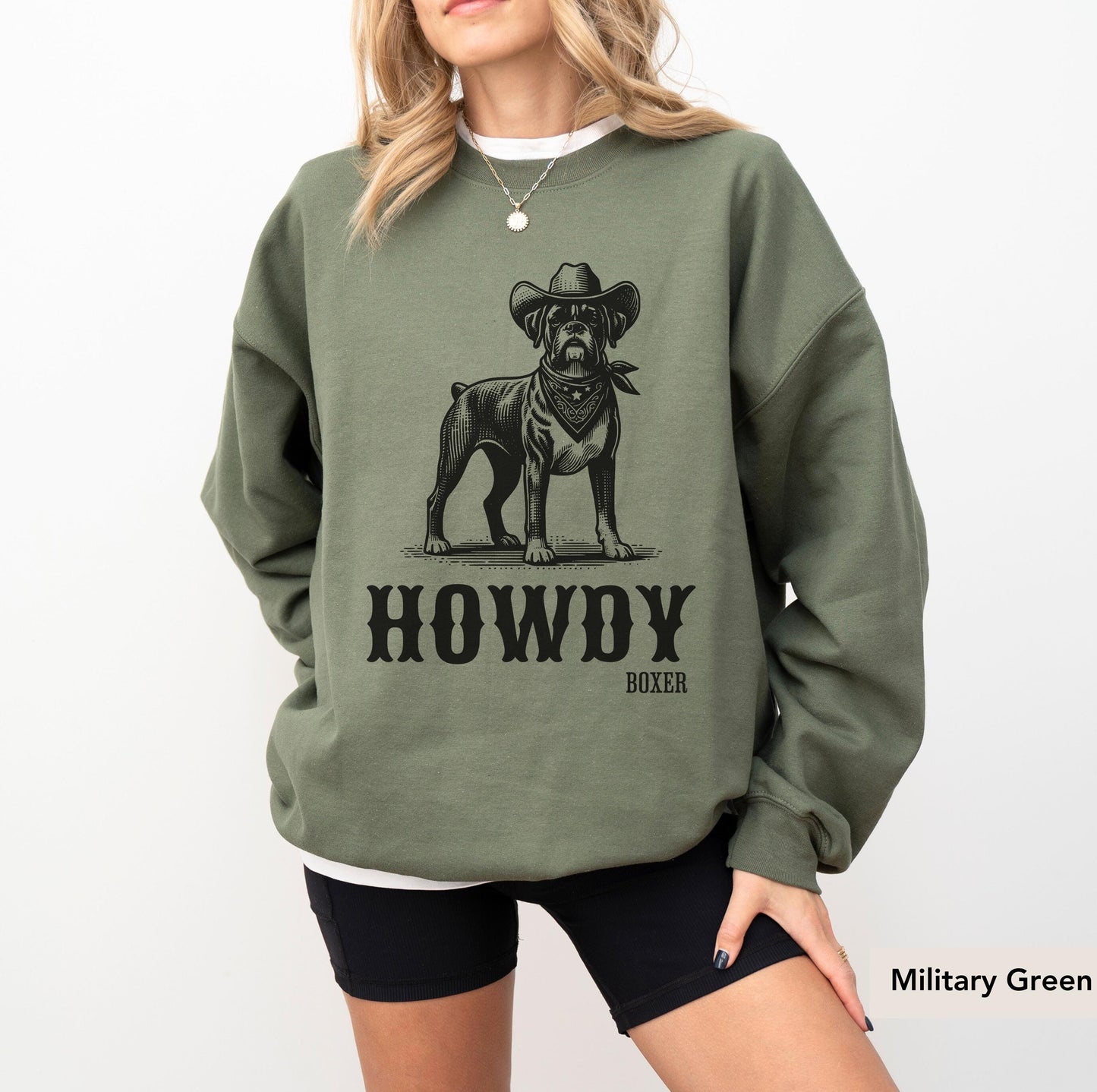 Howdy boxer dog Cowboy Sweatshirt, boxer dog shirt, Boxer, boxer dog gifts, boxer dog mom, boxer dog gift, Dog Western Sweatshirt