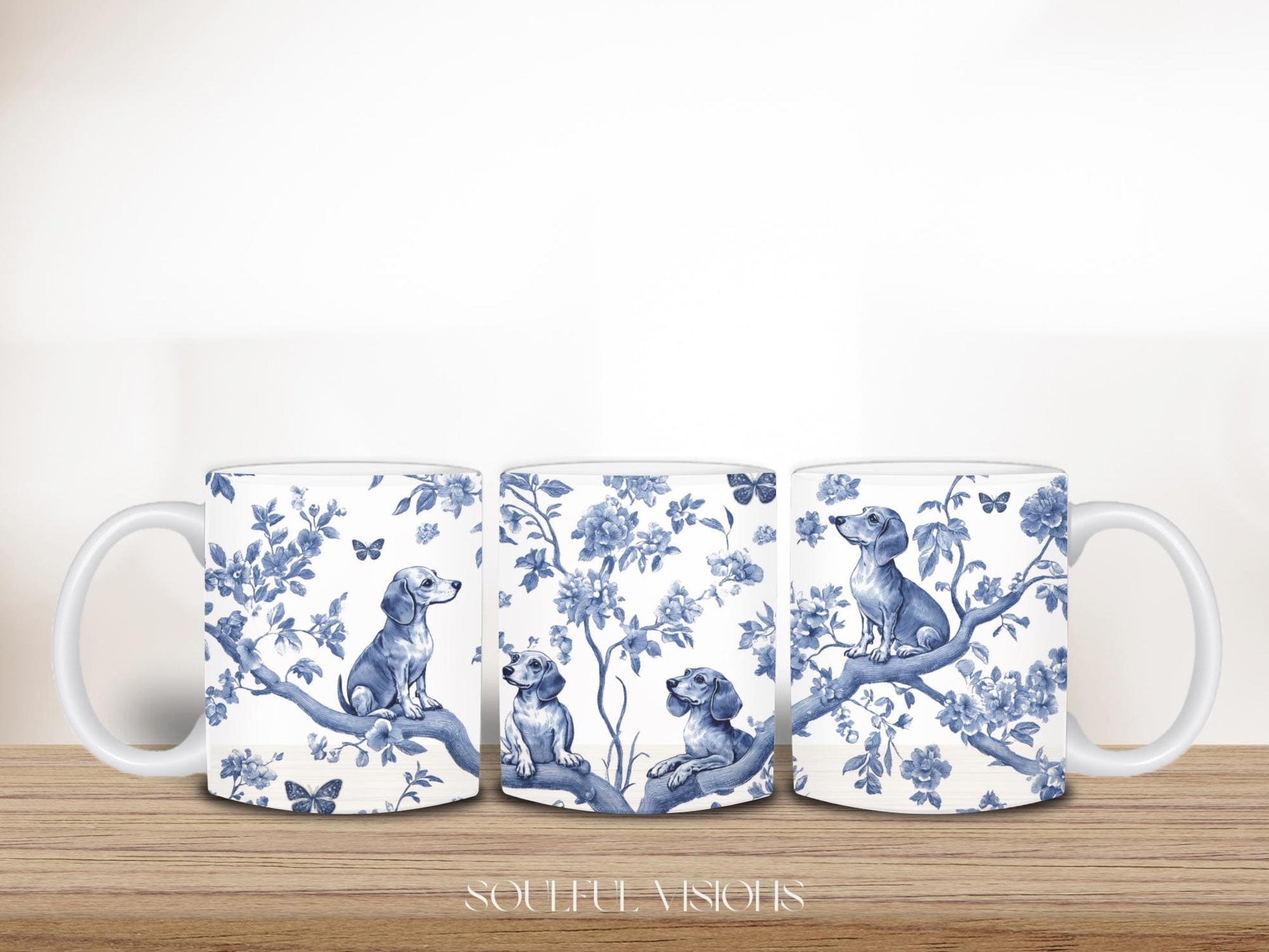 Dachshund French Blue Toile de Jouy Mug, Blue toile de jouy, dachshund ceramic mugs, Doxie Mom Mugs, Sausage Dog Lover Gifts, Dachshund
