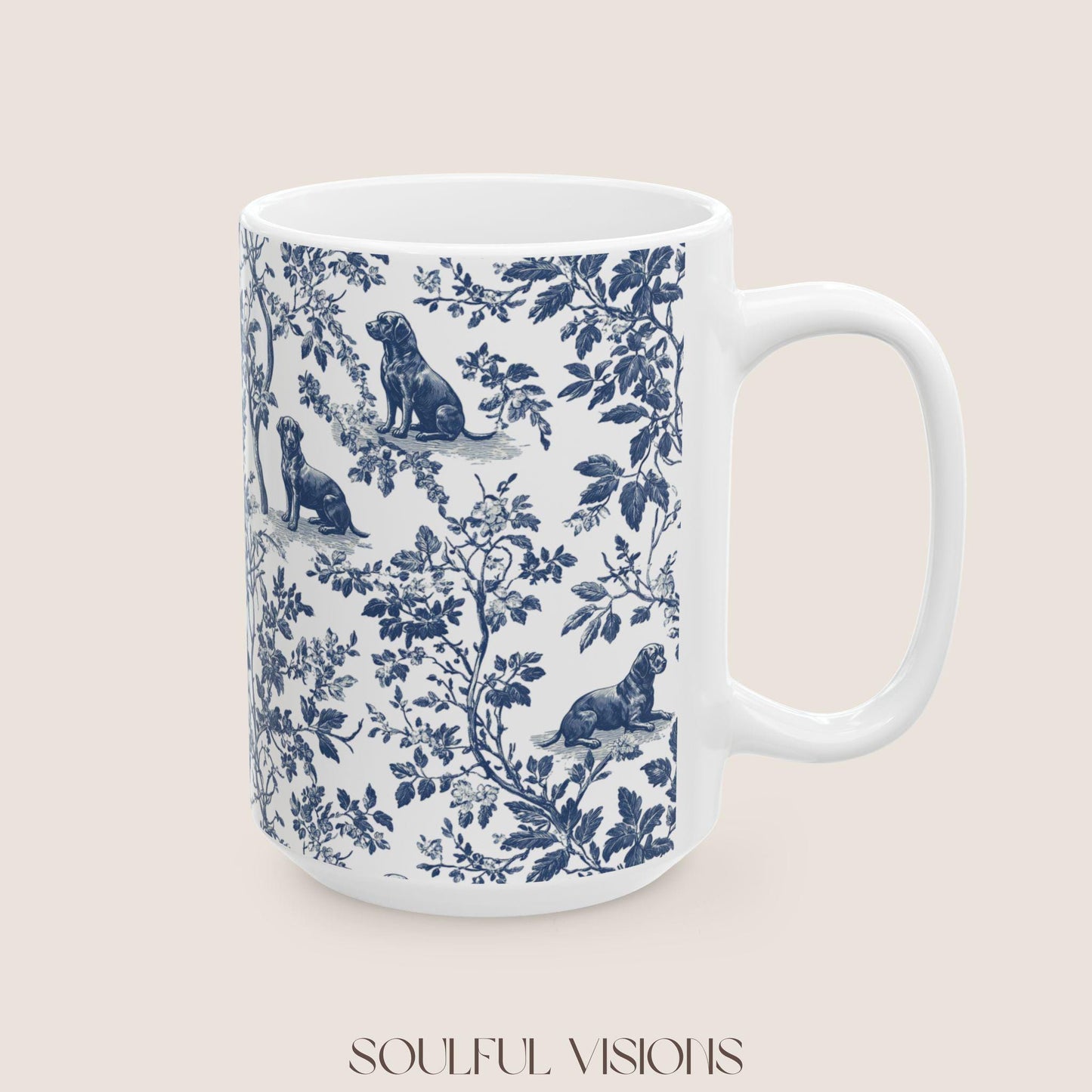 Labrador French Toile de Jouy Mug, Blue toile de jouy, Labrador Retriever mugs, Lab Mom Mugs, Labrador Lover Gifts, Labrador mug