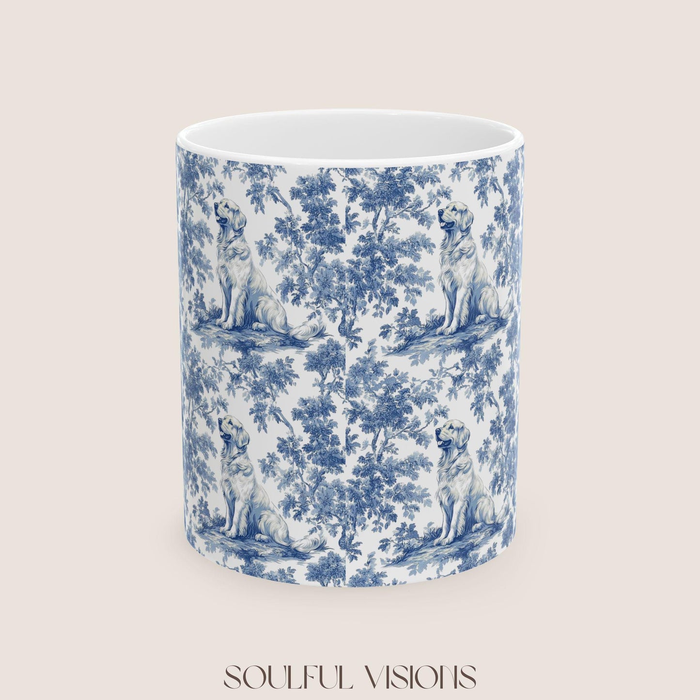 Golden Retriever French Blue Toile de Jouy Mug, Golden Retriever, Golden Retriever ceramic mug, Retriever Mugs, Golden Retriever Lover Gift