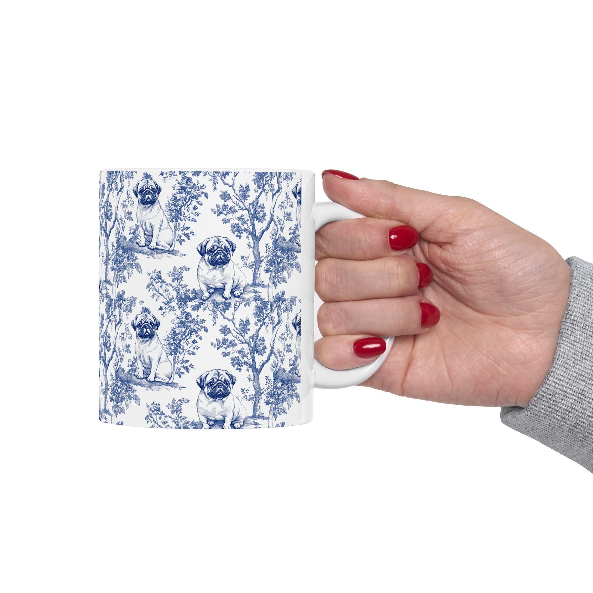Pug French Blue Toile de Jouy Mug, Blue toile de jouy Mug, Pug ceramic mugs, Pug Mom Mugs, Pug Lover Gifts, Pug mug, Pug, Pug Gift