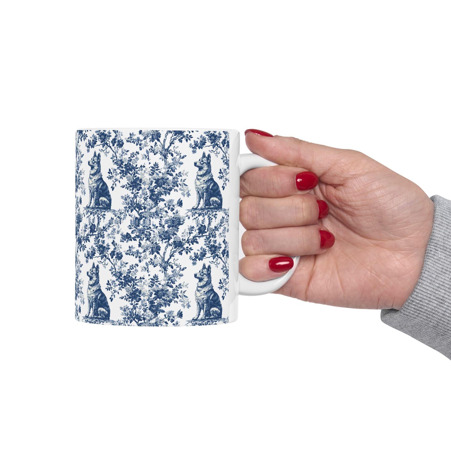 German Shepherd French Blue Toile de Jouy Mug, toile de jouy, German Shepherd ceramic mug, shepherd mugs, Shepherd Lover Gifts, Dog mug