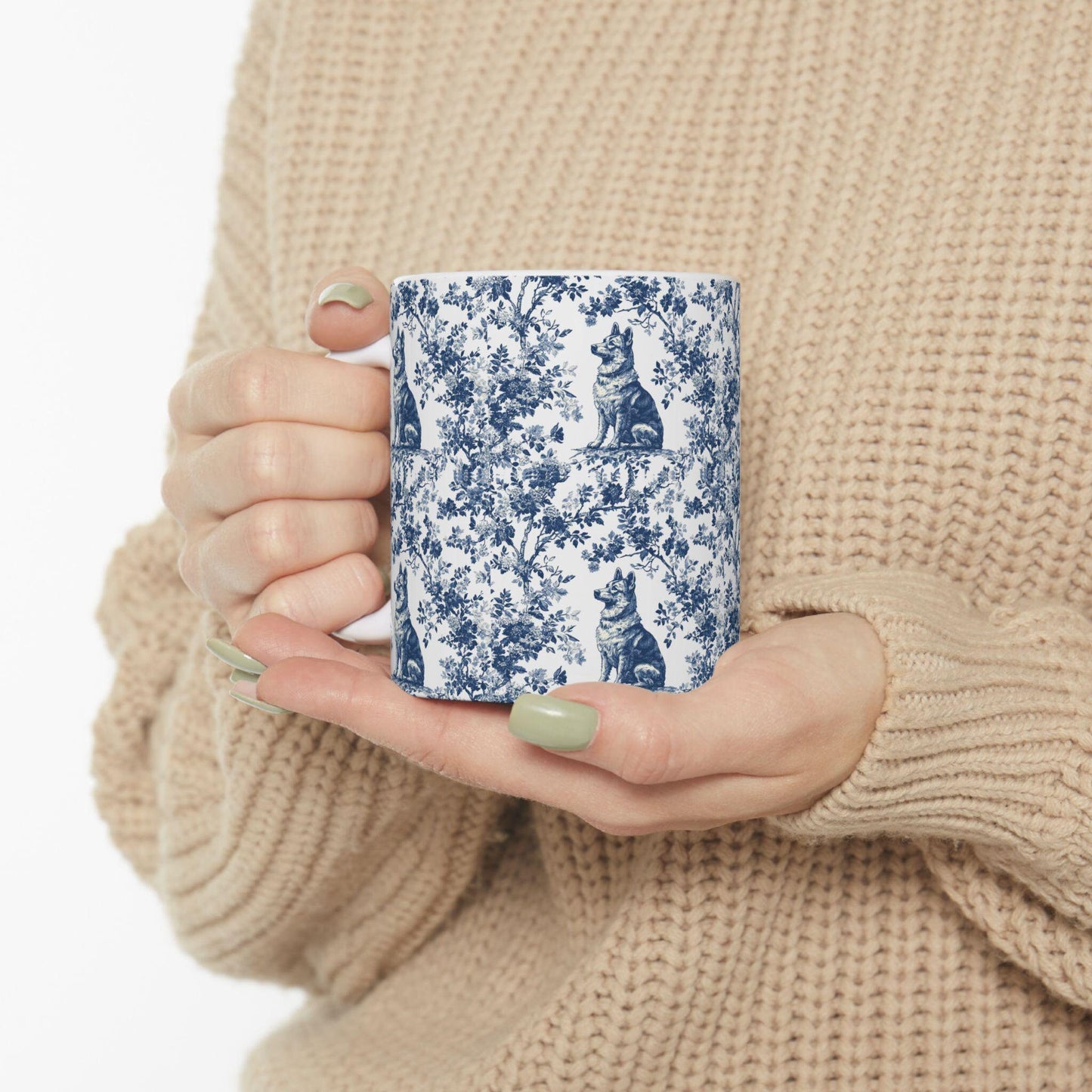 German Shepherd French Blue Toile de Jouy Mug, toile de jouy, German Shepherd ceramic mug, shepherd mugs, Shepherd Lover Gifts, Dog mug