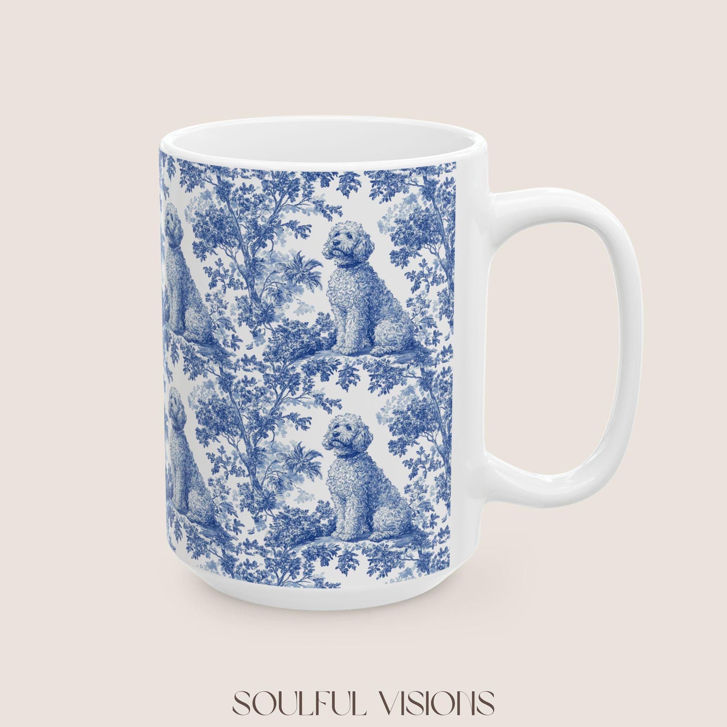 Golden doodle French Blue Toile de Jouy Mug, Golden doodle Mugs, Doodle Gift, Golden doodle gift, Goldendoodle, Doodle mama Gift, Doodle Mom