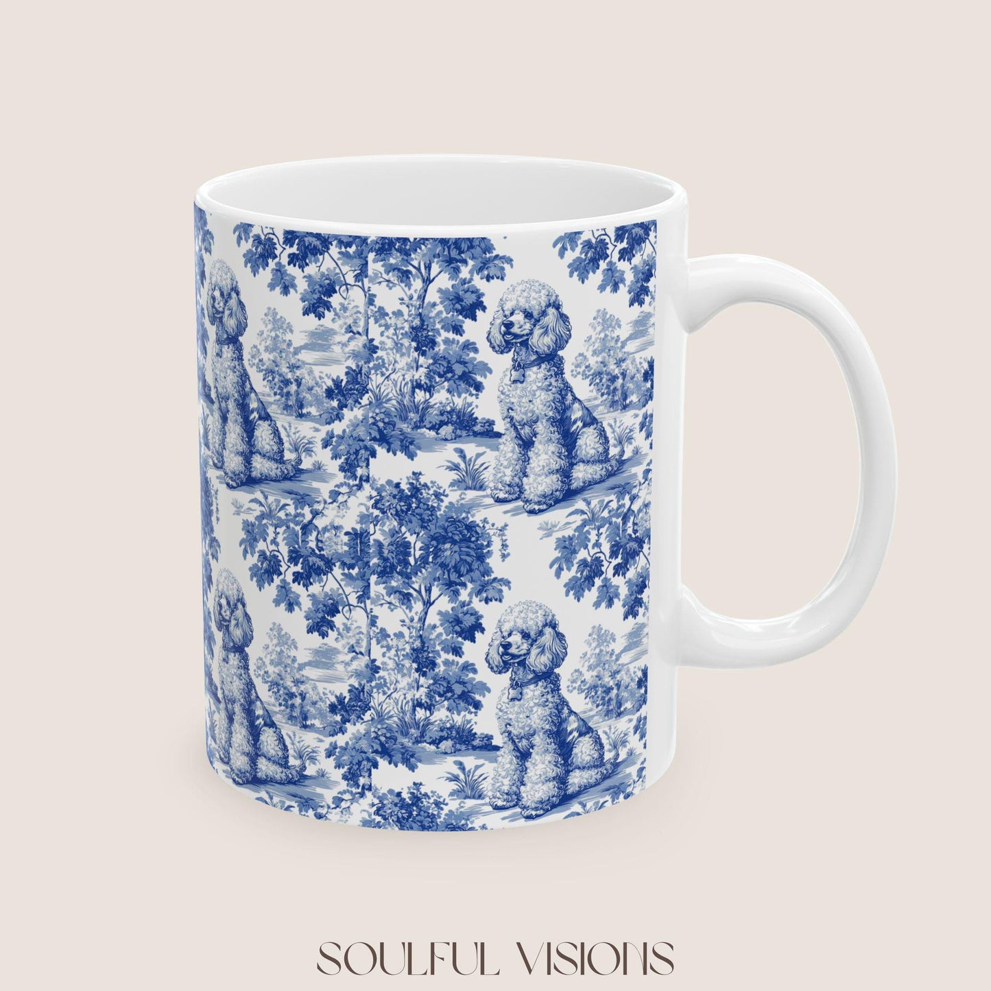 Poodle French Blue Toile de Jouy Mug, Dog Coffee Mugs, Poodle Coffee Mug 15 oz 11 oz, Poodle Mom Gifts, Poodle Mugs, Poodle Lover Gift