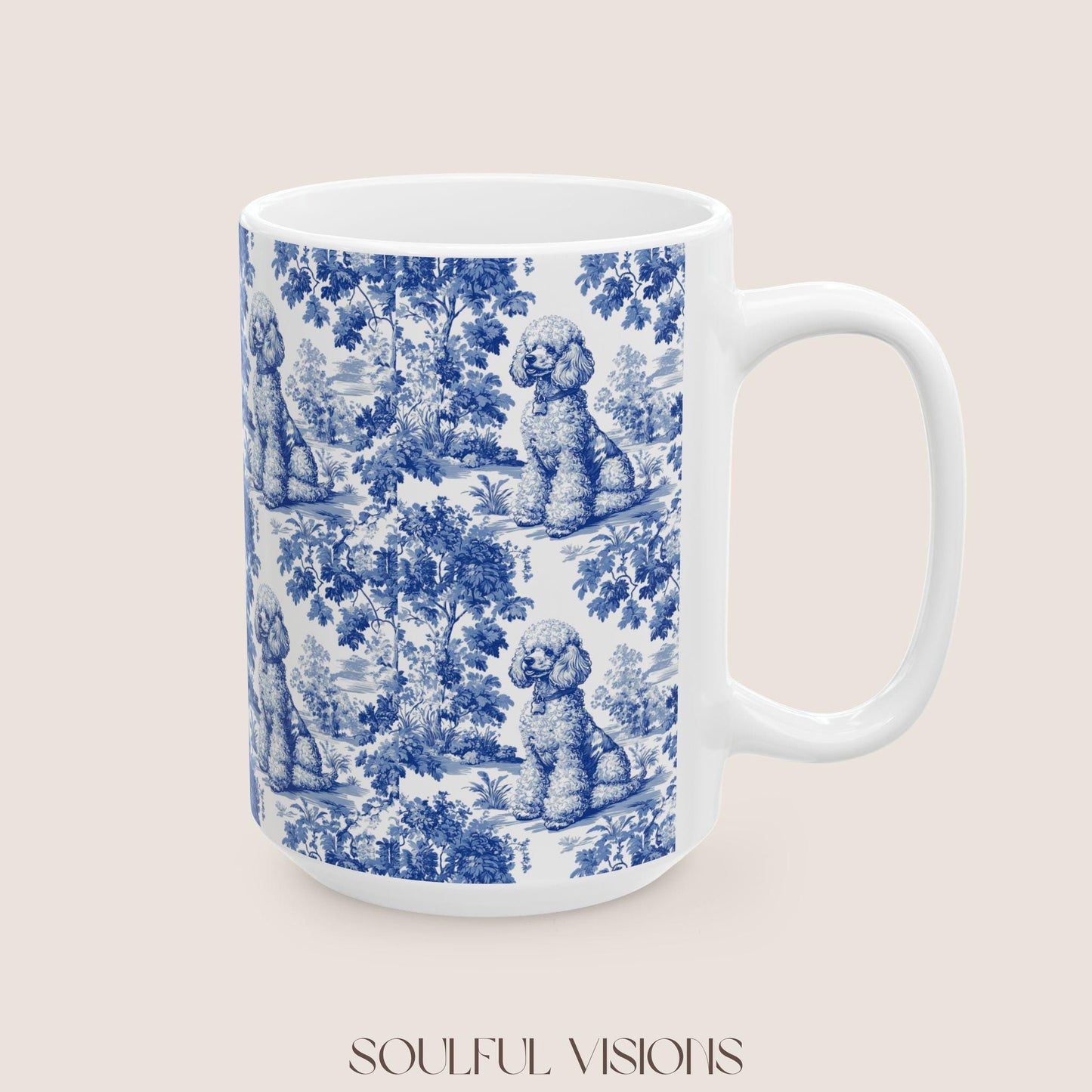 Poodle French Blue Toile de Jouy Mug, Dog Coffee Mugs, Poodle Coffee Mug 15 oz 11 oz, Poodle Mom Gifts, Poodle Mugs, Poodle Lover Gift