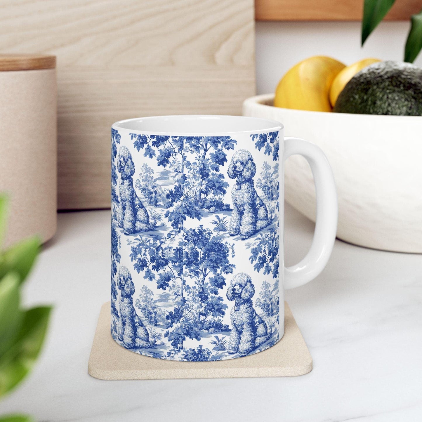 Poodle French Blue Toile de Jouy Mug, Dog Coffee Mugs, Poodle Coffee Mug 15 oz 11 oz, Poodle Mom Gifts, Poodle Mugs, Poodle Lover Gift