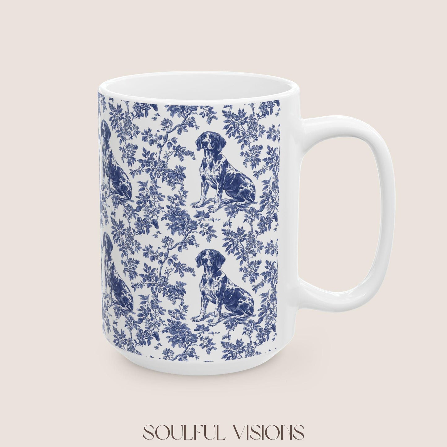 Pointer French Blue Toile de Jouy Mug, GSP Coffee Mug 15 oz 11 oz, Pointer Mom Mug, German Shorthaired Pointer Gifts, GSP, GSP Gifts