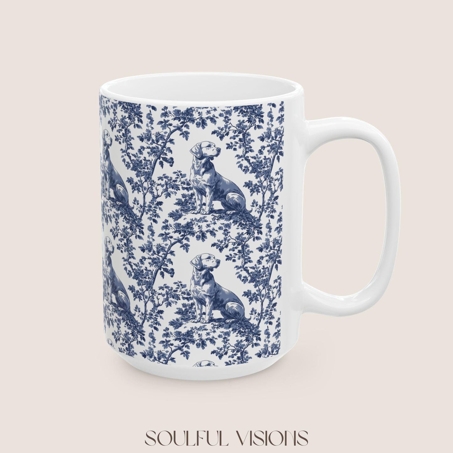 Labrador French Toile de Jouy Mug, Blue toile de jouy, Labrador Retriever mugs, Lab Mom Mugs, Labrador Lover Gifts, Labrador mug