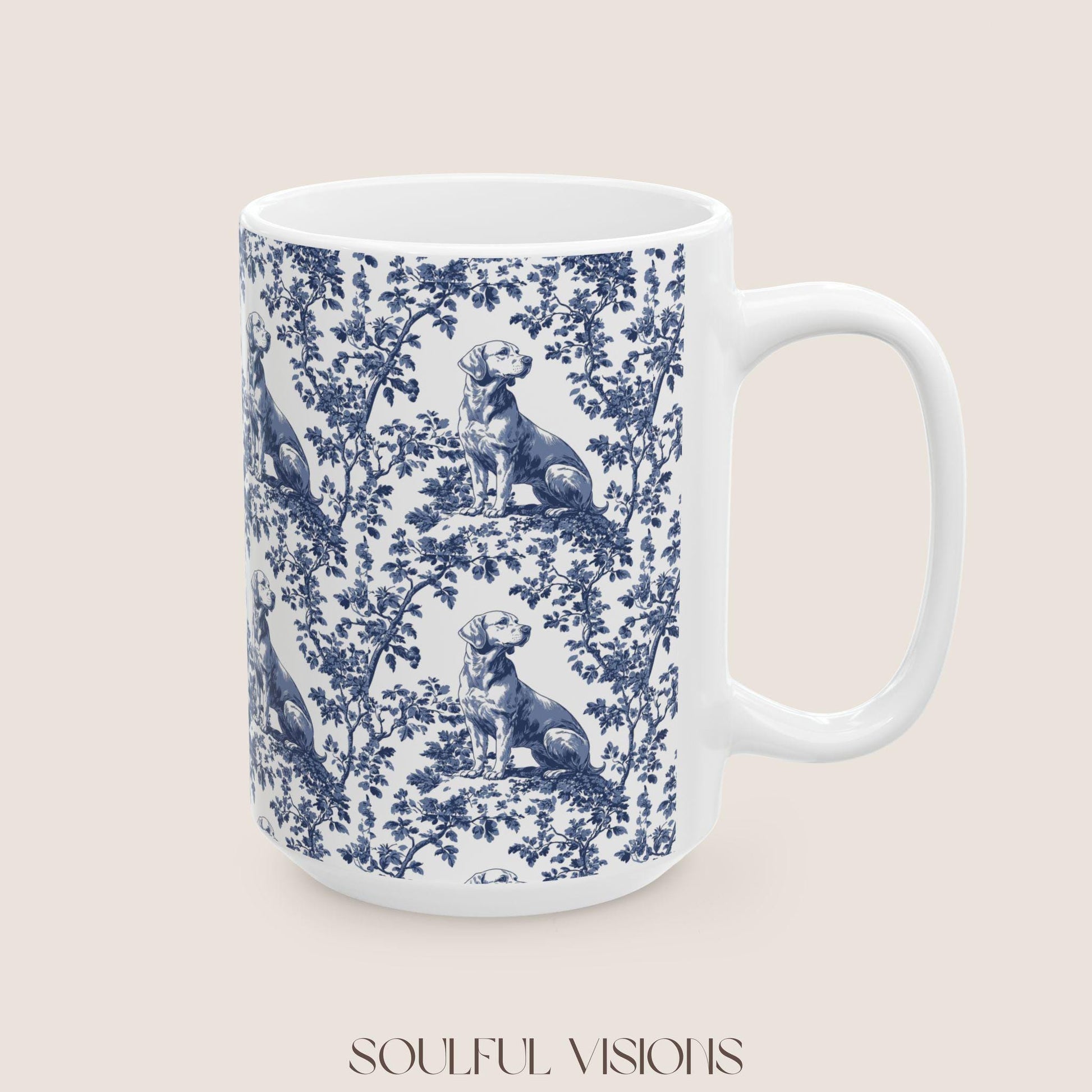 Labrador French Toile de Jouy Mug, Blue toile de jouy, Labrador Retriever mugs, Lab Mom Mugs, Labrador Lover Gifts, Labrador mug