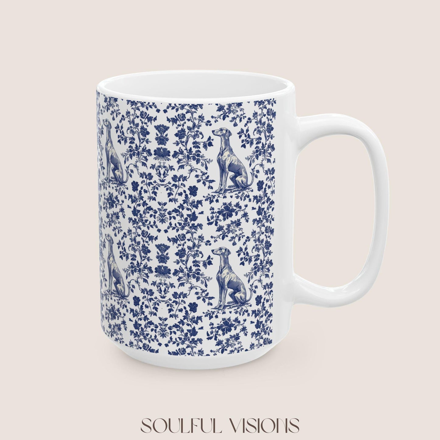 Greyhound French toile De Jouy Mug, Greyhound, Greyhound Dog mom, Greyhound gift, Italian Greyhound, Greyhound Mug, Dog Mom Mug