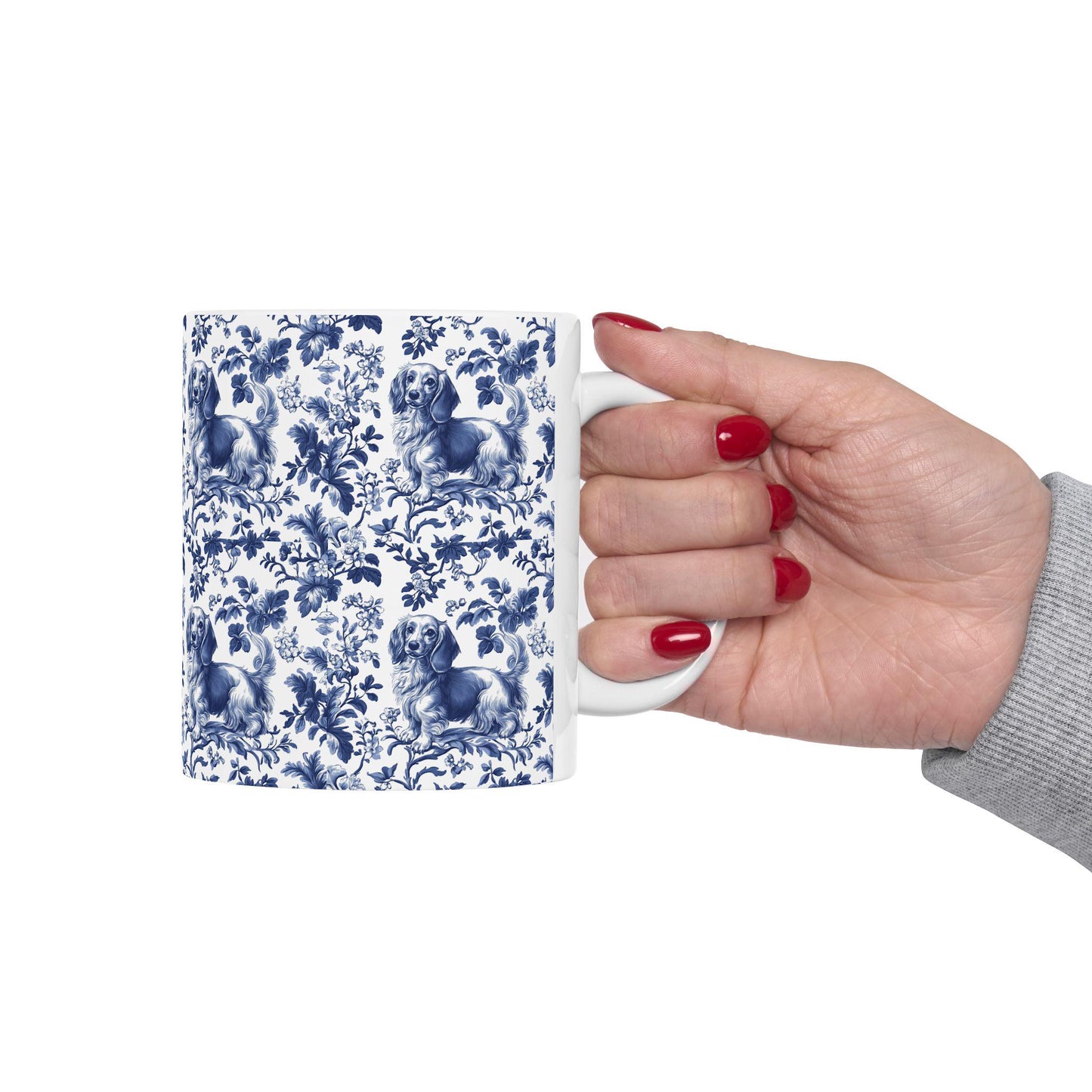 Dachshund French Blue Toile de Jouy Mug, Blue toile de jouy, dachshund ceramic mugs, Doxie Mom Mugs, Sausage Dog Lover Gifts, Dachshund mug