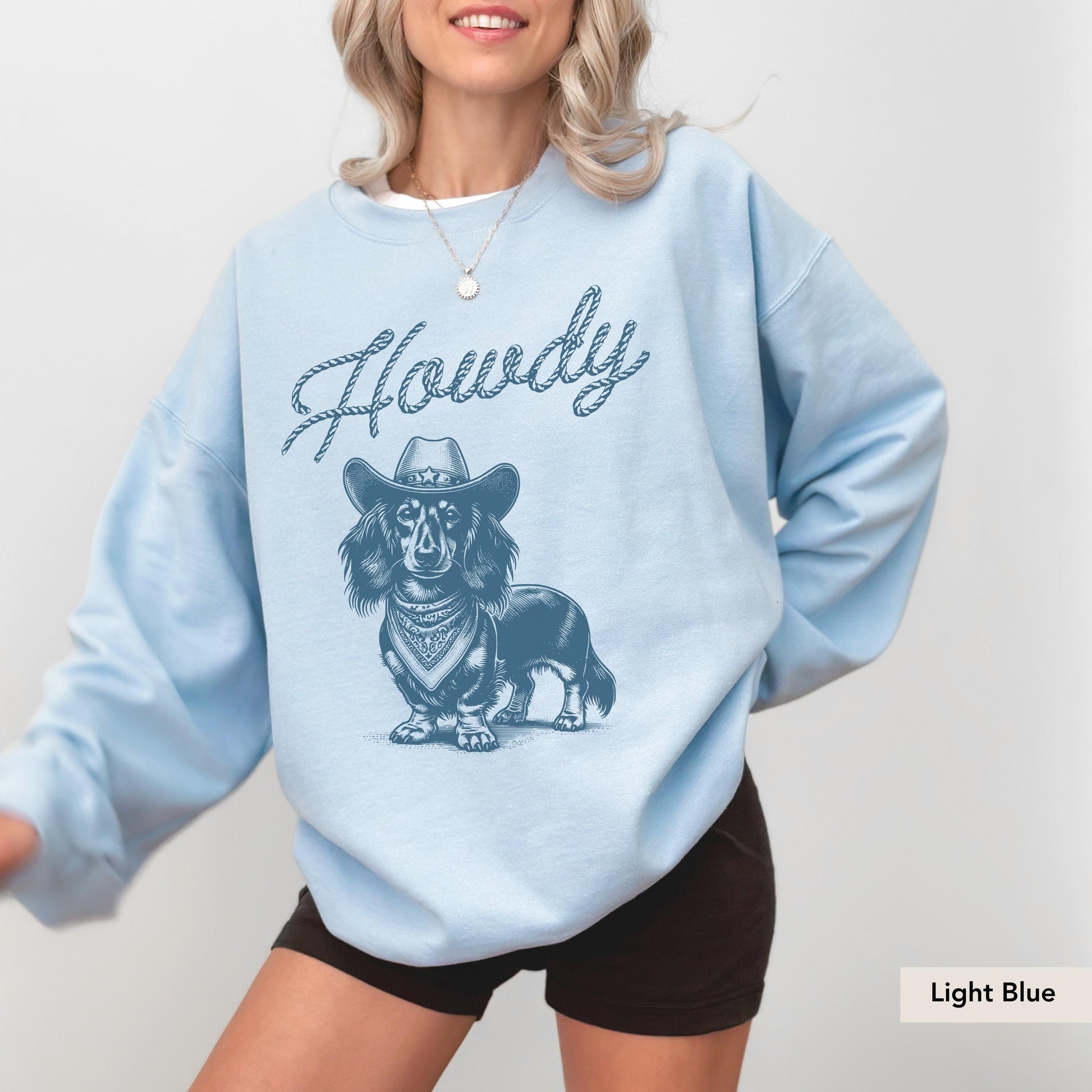 Howdy Dachshund Long Haired Sweatshirt, Dachshund, Doxie, Dachshund Sweatshirt, Dachshund Gift, Doxie Shirt, sausage dog, Dachshund shirt