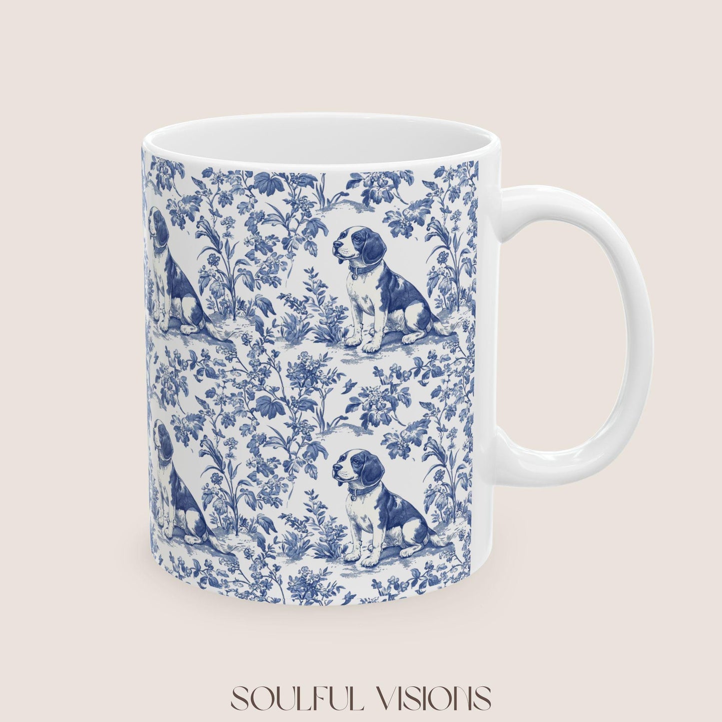 Beagle French Toile de Jouy Mug, Beagle Mug, Beagle gift, Dog Toile Jouy Mug, Beagle Lovers Gift, Beagle mom gift, Beagle, Dog Gift Mugs