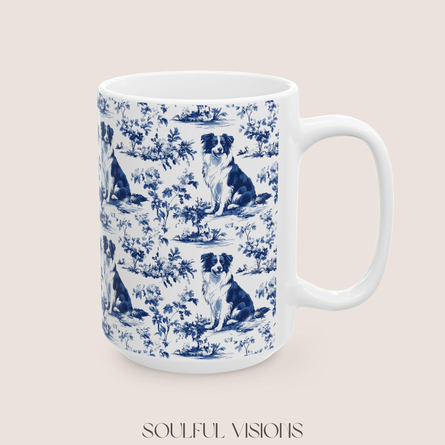 Border Collie French Toile De Jouy Mug, Border Collie Mug, Border Collie, Border Collie mom, Border Collie Coffe Cup gift, Collie Mug