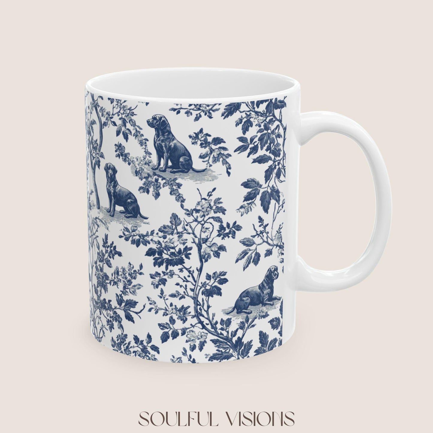 Labrador French Toile de Jouy Mug, Blue toile de jouy, Labrador Retriever mugs, Lab Mom Mugs, Labrador Lover Gifts, Labrador mug
