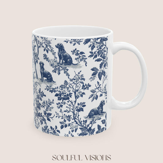 Labrador French Toile de Jouy Mug, Blue toile de jouy, Labrador Retriever mugs, Lab Mom Mugs, Labrador Lover Gifts, Labrador mug
