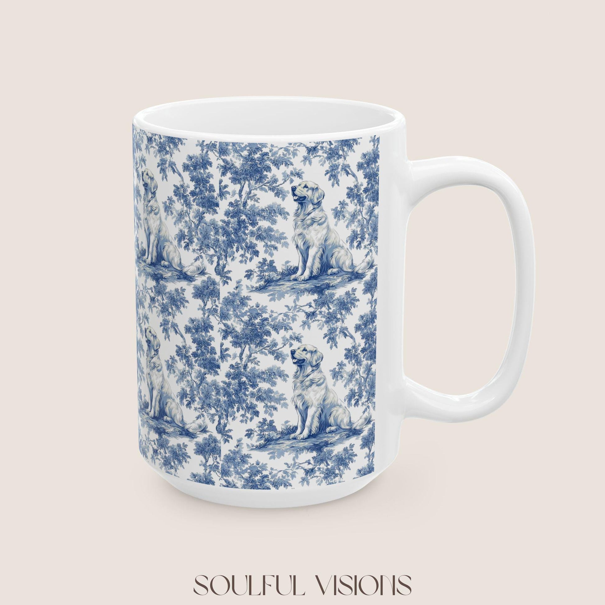 Golden Retriever French Blue Toile de Jouy Mug, Golden Retriever, Golden Retriever ceramic mug, Retriever Mugs, Golden Retriever Lover Gift