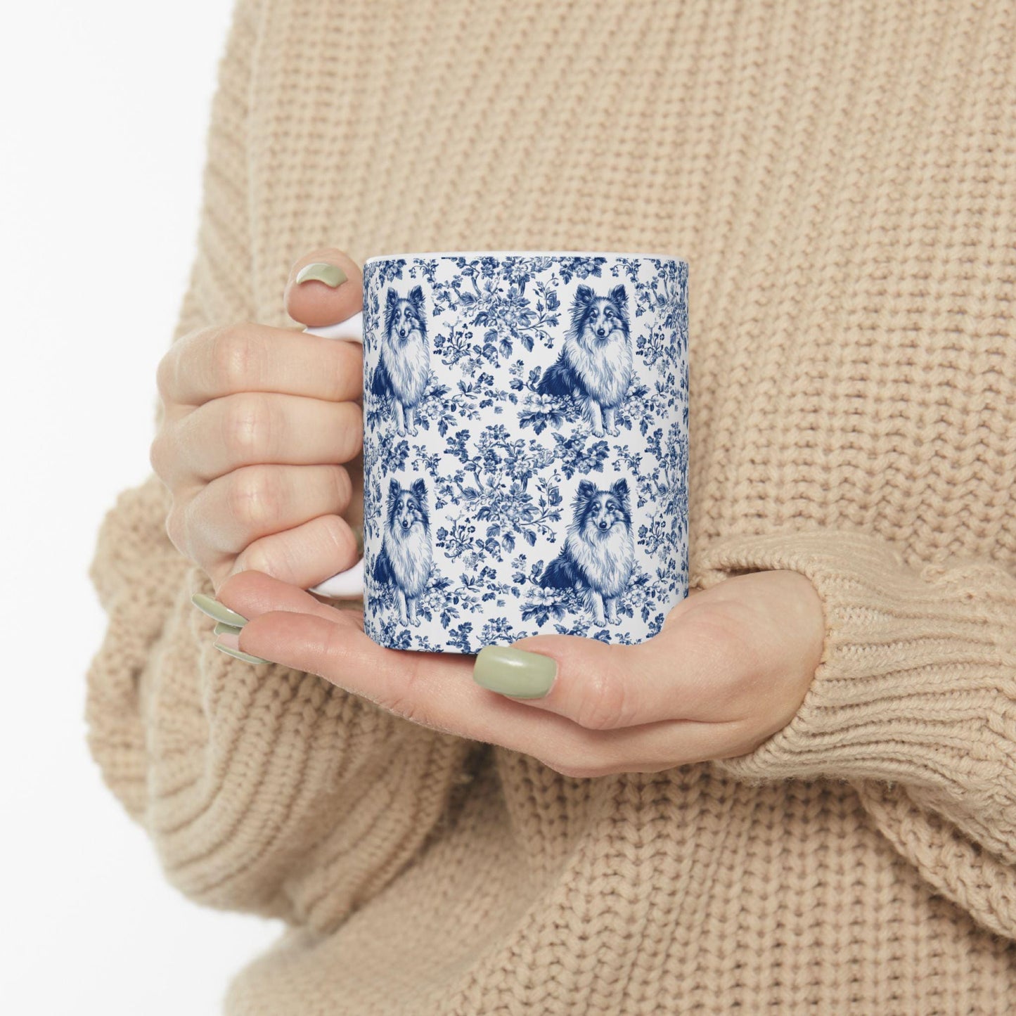 Shetland Sheepdog French Blue Toile de Jouy Mug, Shetland Sheepdog Mugs, Sheltie ceramic mug, Sheltie lover Gift, Sheltie mom Gift