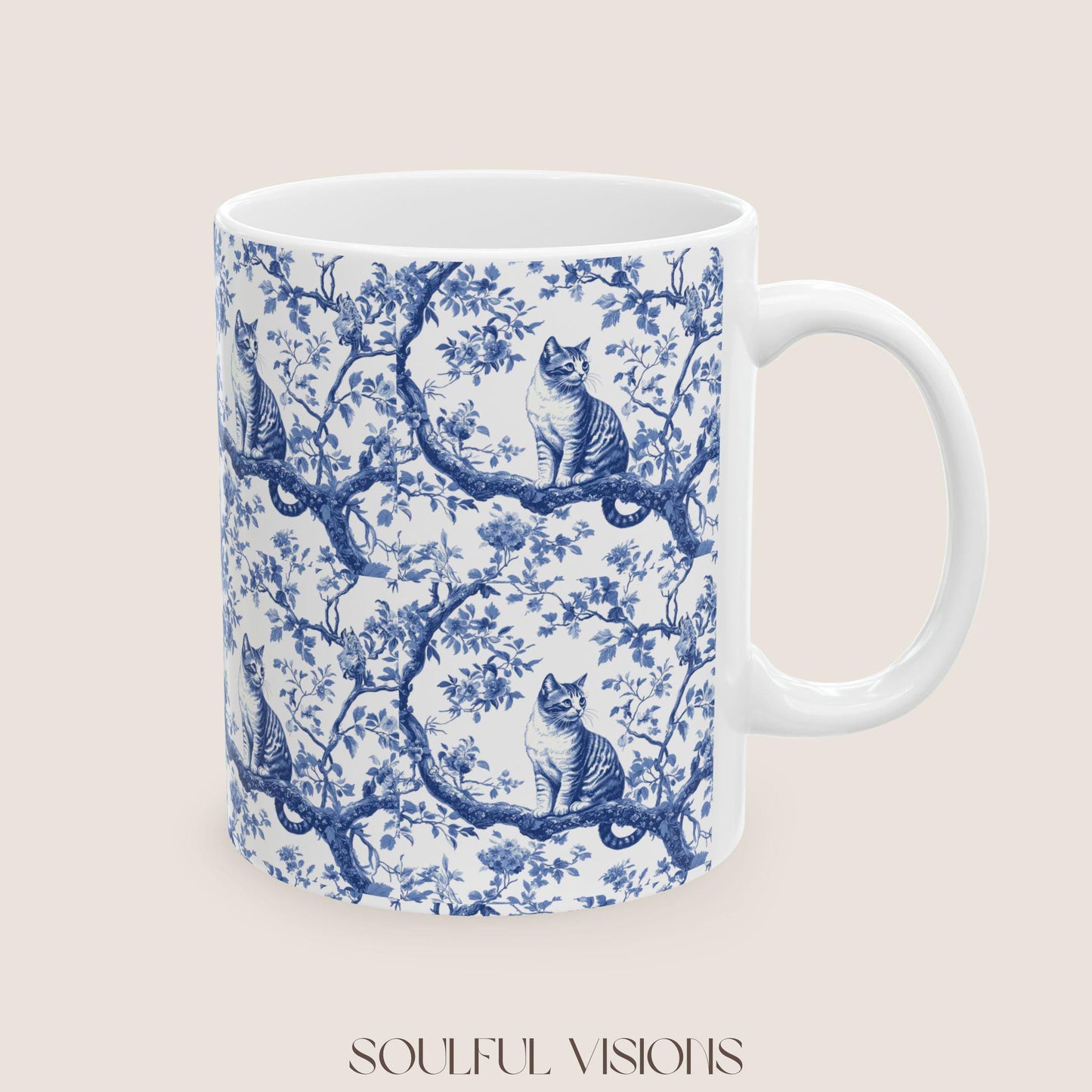 Bengal Cat French blue toile De Jouy Mug, Cat Mom Mug, Bengal Cat Mug, Gift for Bengal Cat Owner, Bengal Cat Gift, Bengal cat Coffee Cup