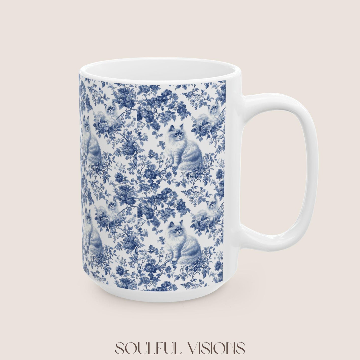 Ragdoll Cat Blue French Toile De Jouy Mug, Ragdoll Mug, Ragdoll cat mom, Ragdoll gift, Ragdoll Cat, Cat Toile Mug, Cat mom Mug, Ragdoll Gits