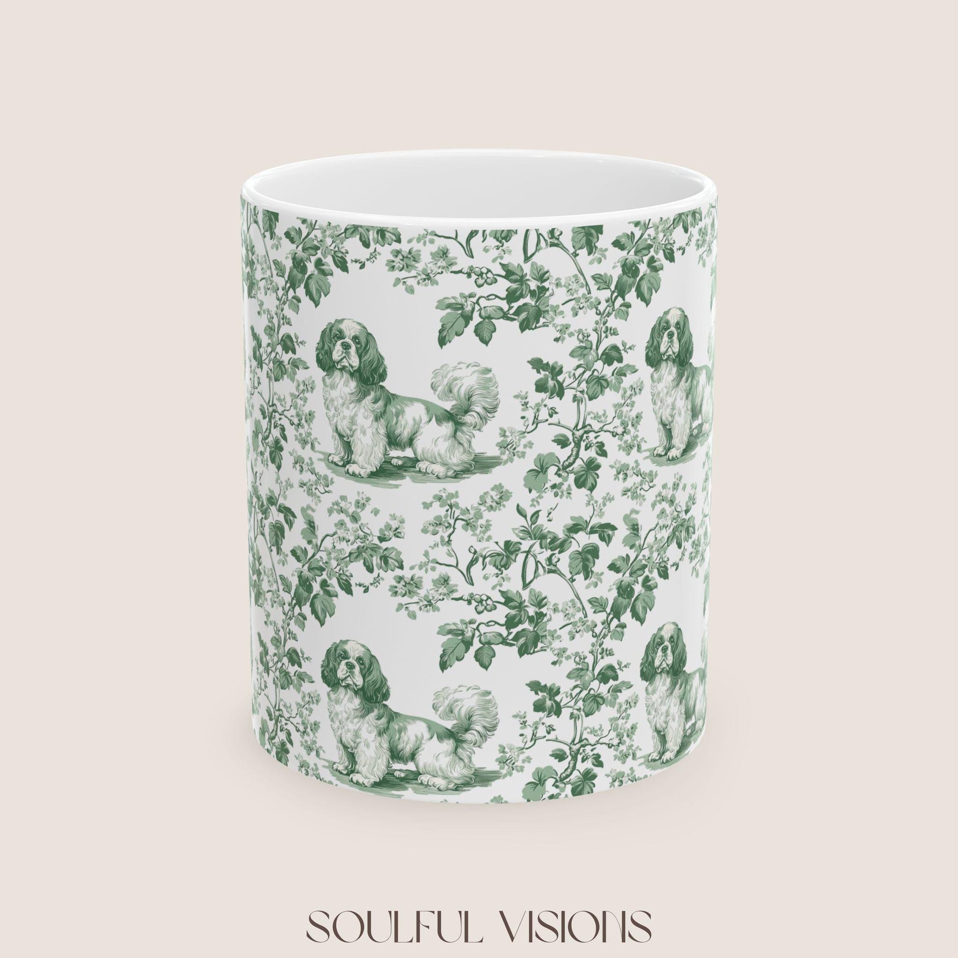 Cavalier King Charles Spaniel French Pastel Toile de Jouy Mug, Pastel Green toile Mug, Cavalier mug, Cavalier Spaniel Gift, Cavalier Spaniel