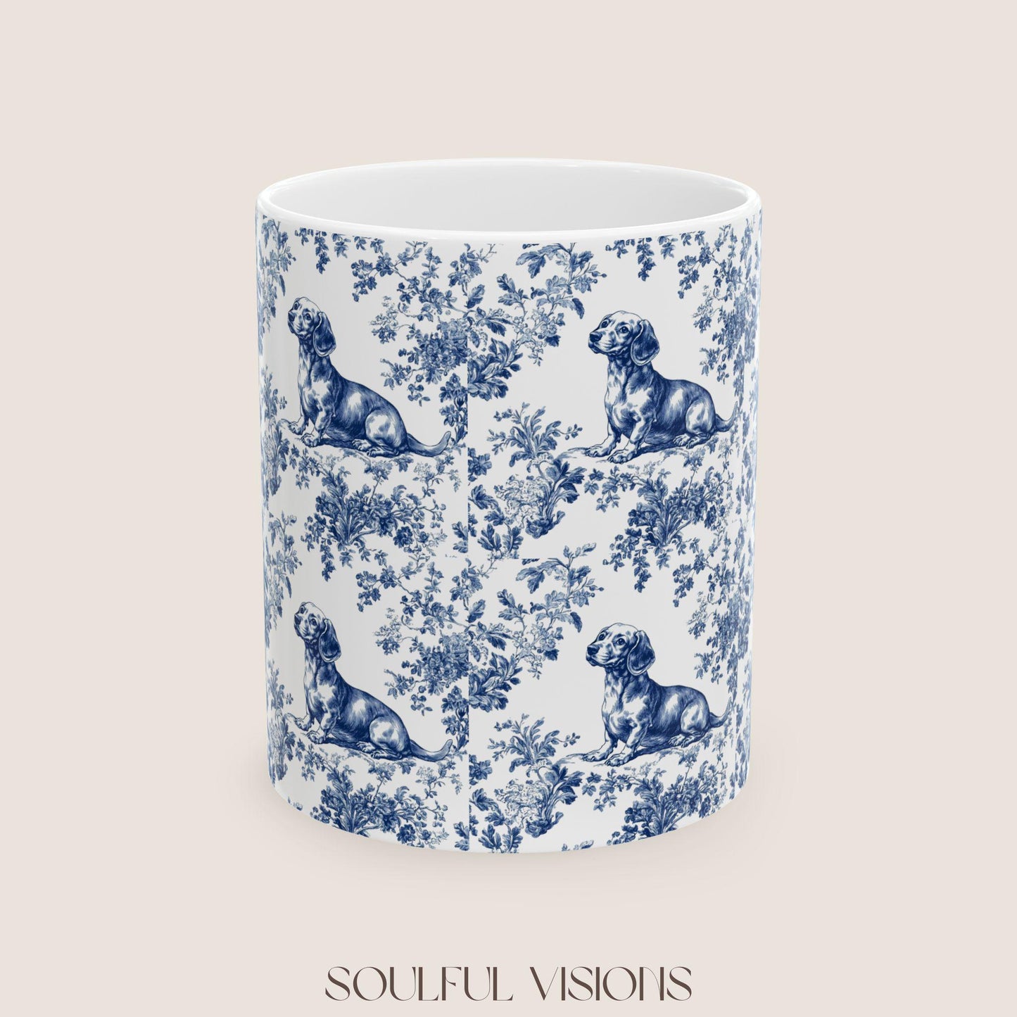 Dachshund French Blue Toile de Jouy Mug, Blue toile de jouy, dachshund ceramic mugs, Doxie Mom Mugs, Sausage Dog Lover Gifts, Dachshund mug