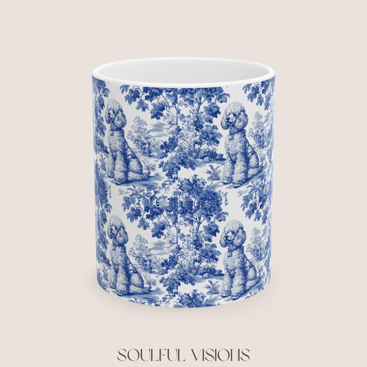 Poodle French Blue Toile de Jouy Mug, Dog Coffee Mugs, Poodle Coffee Mug 15 oz 11 oz, Poodle Mom Gifts, Poodle Mugs, Poodle Lover Gift