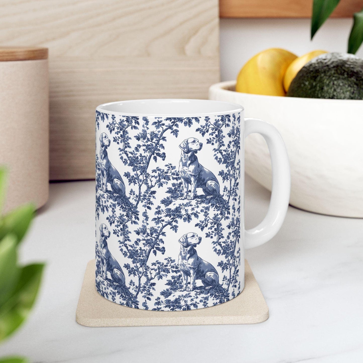 Labrador French Toile de Jouy Mug, Blue toile de jouy, Labrador Retriever mugs, Lab Mom Mugs, Labrador Lover Gifts, Labrador mug