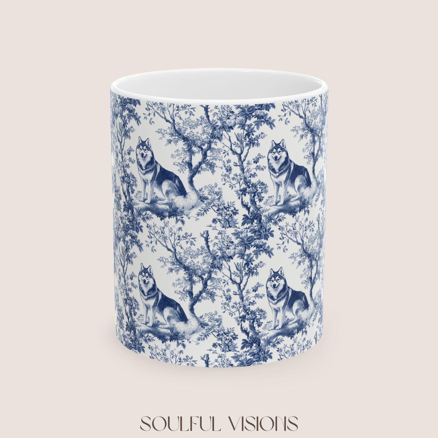 Husky French Blue Toile De Jouy Mug, Siberian Husky, Husky, Siberian Husky Mugs, Siberian Husky Lover, Husky dog mom, Husky Mug